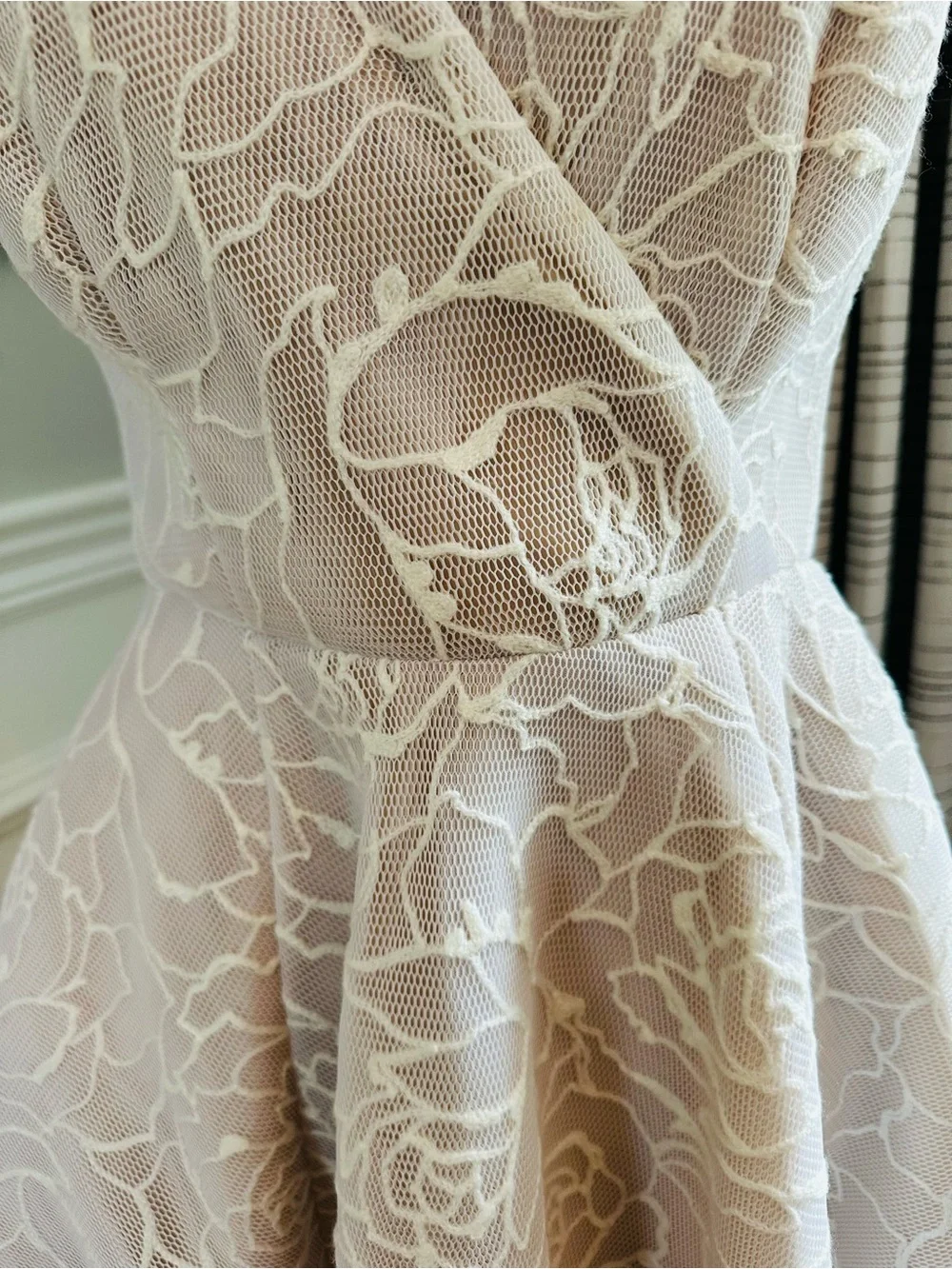 Adrianna Papell Bonded Mesh High-Low Dress - White & Blush - Wedding - Picture 3 of 16